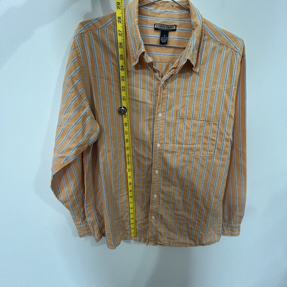 STRING THEORY Shirt M Mens Orange Blue White Stripe Cotton Button Down LS - Picture 6 of 8